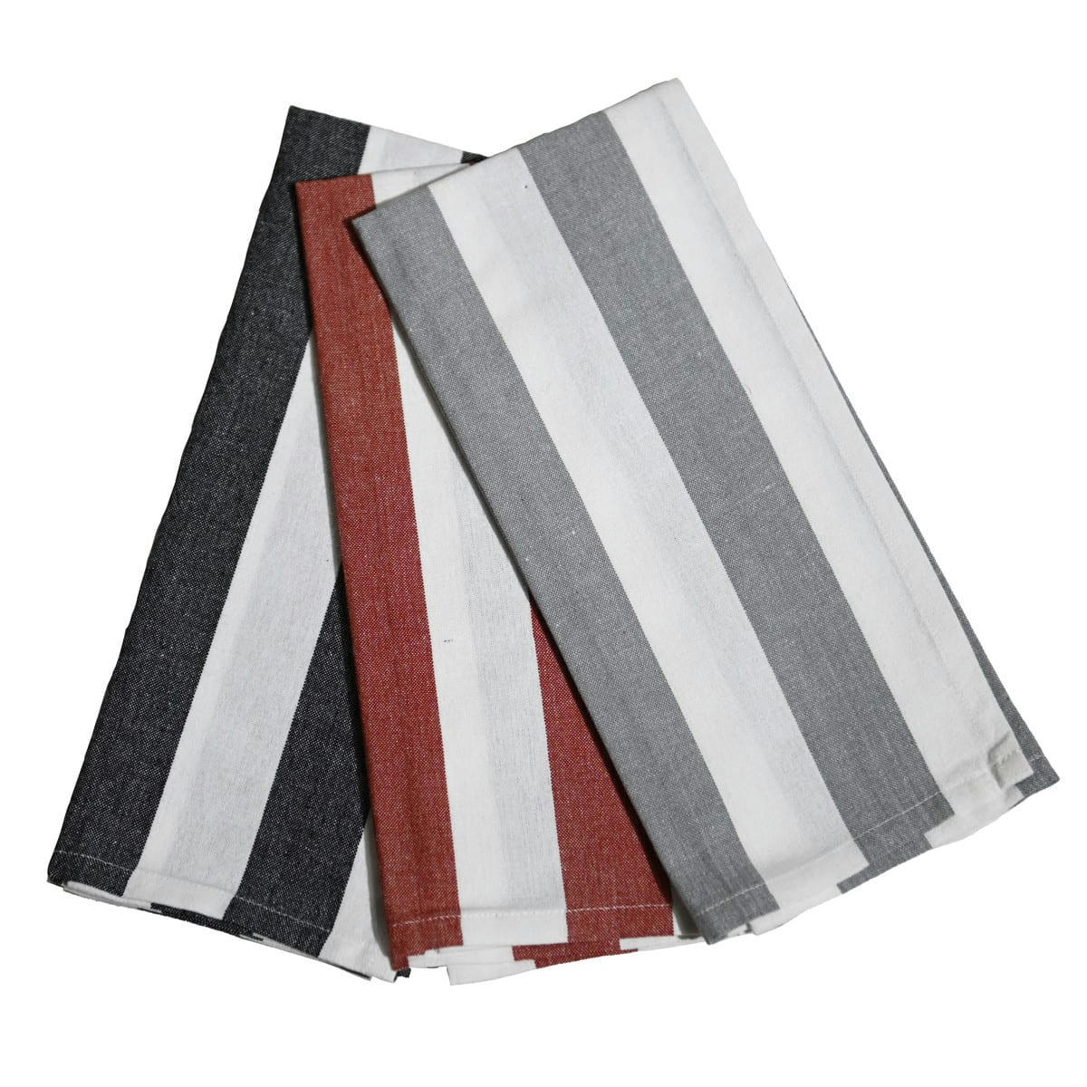MELROSE - 3 torchons assortis coton  gris/brique/anthracite 45x70 cm