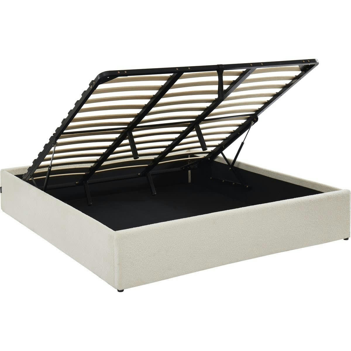 HANDY - Lit coffre 180x200cm en tissu bouclé écru + sommier à lattes