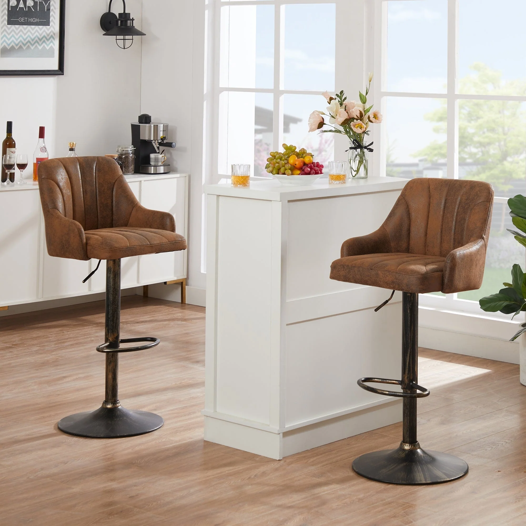 VECELO Adjustable Swivel Modern Bar Stool with Back, Barstools Set of 2/ Barstools Set of 4