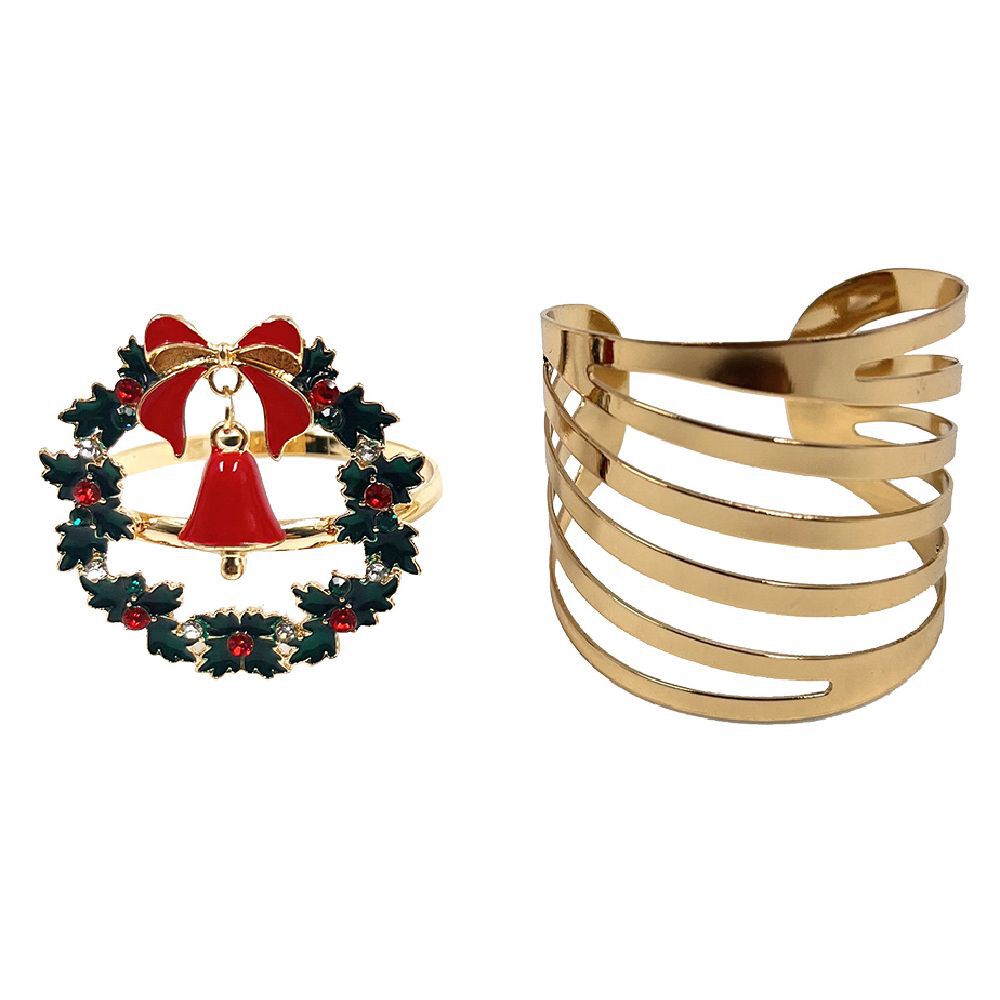 Rond de serviette métal doré design couronne de No&euml;l x4