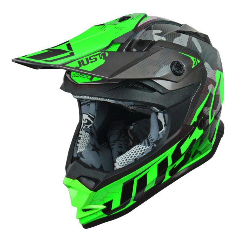 Just1 J32Y D-Ring Youth Kids MX Helmet, Removable Liner, Camo Green Gloss, Assorted Sizes