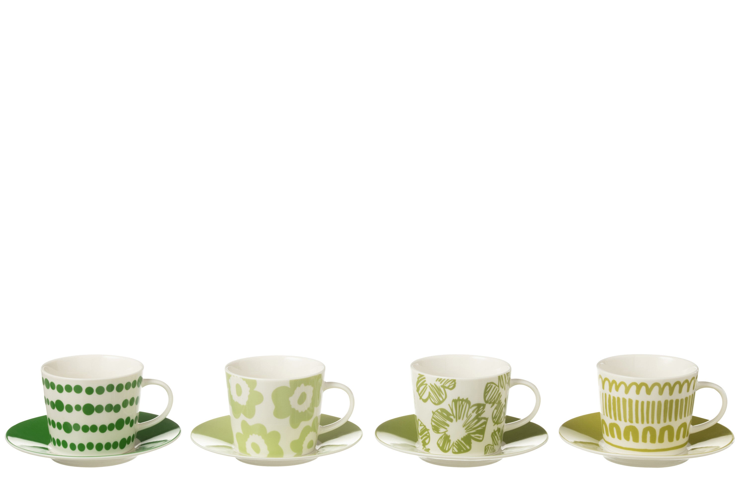 J-Line kop   schoteltje - keramiek - groen - large - giftbox - 4 stuks