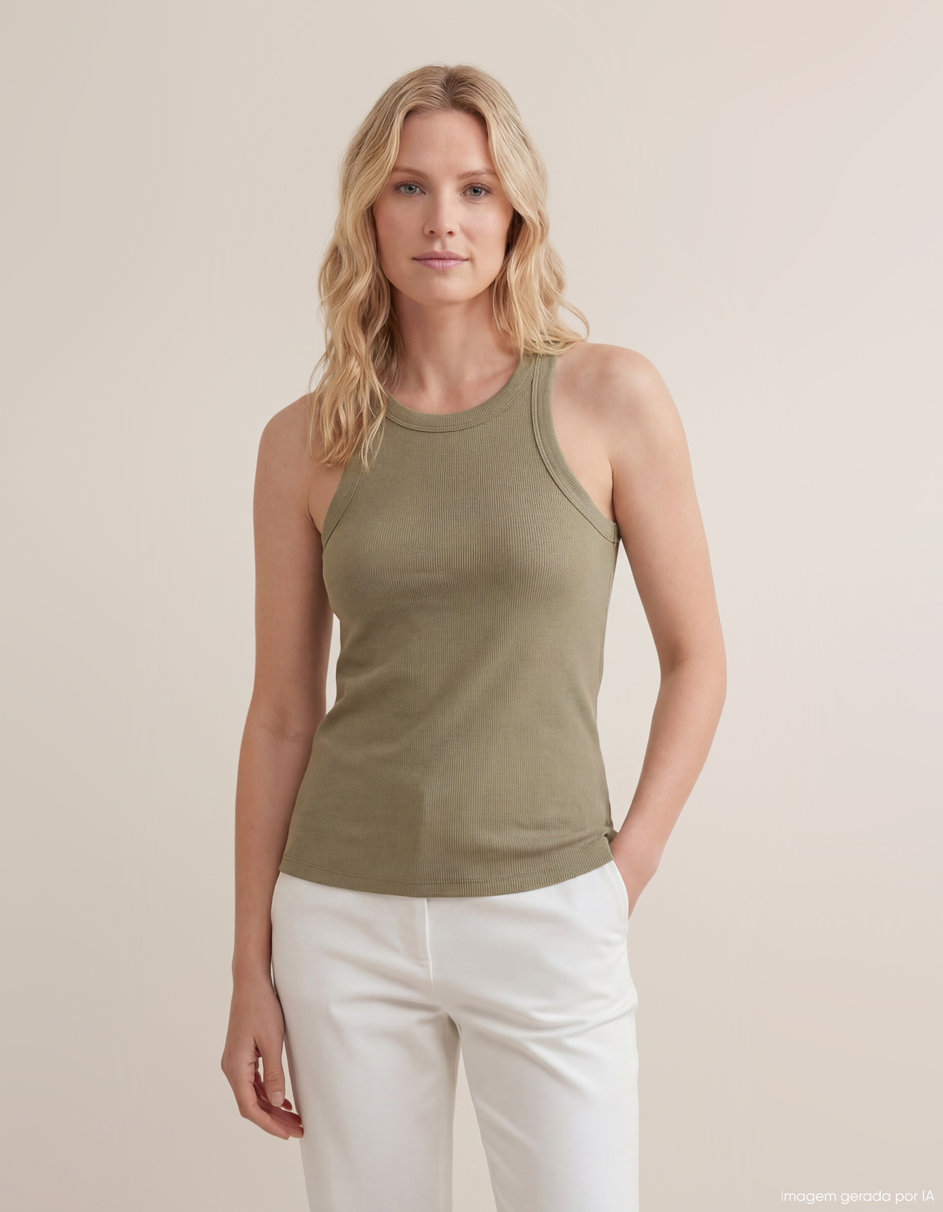 Tank Top Canelado, Mulher, Verde