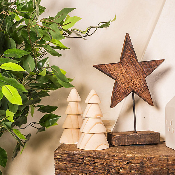 Ensemble de 2 Petits Sapins de Noël en Bois Naturel Marron Décorations de Noël Idée Cadeau