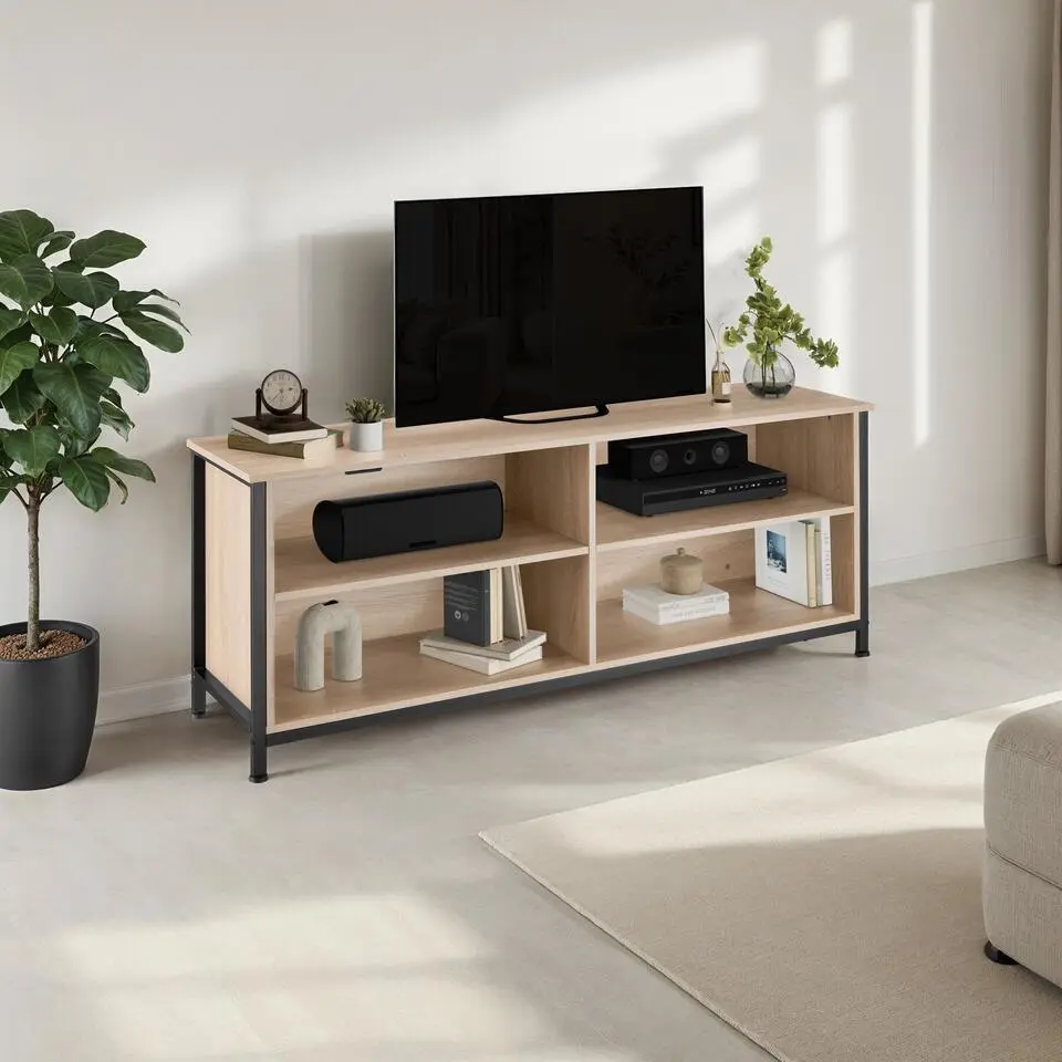 tectake Dressoir Navan 147x41x60,5cm, Industrieel Licht Hout, Eiken Sonoma