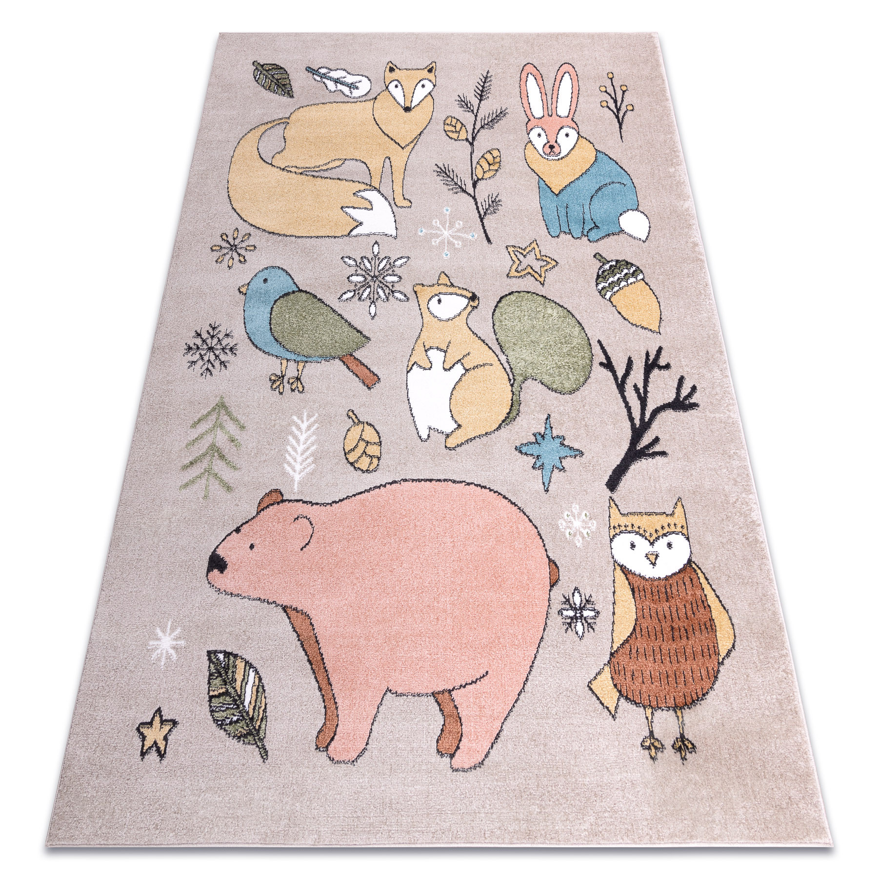 Dywan FUN Forester dla dzieci, zwierzęta, las beż 80x150 cm