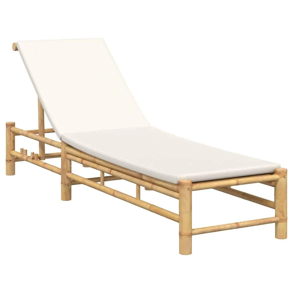 vidaXL Sun Lounger Cream White Bamboo Standard Adjustable Armrests - 78.3 x 21.7 x 29.5