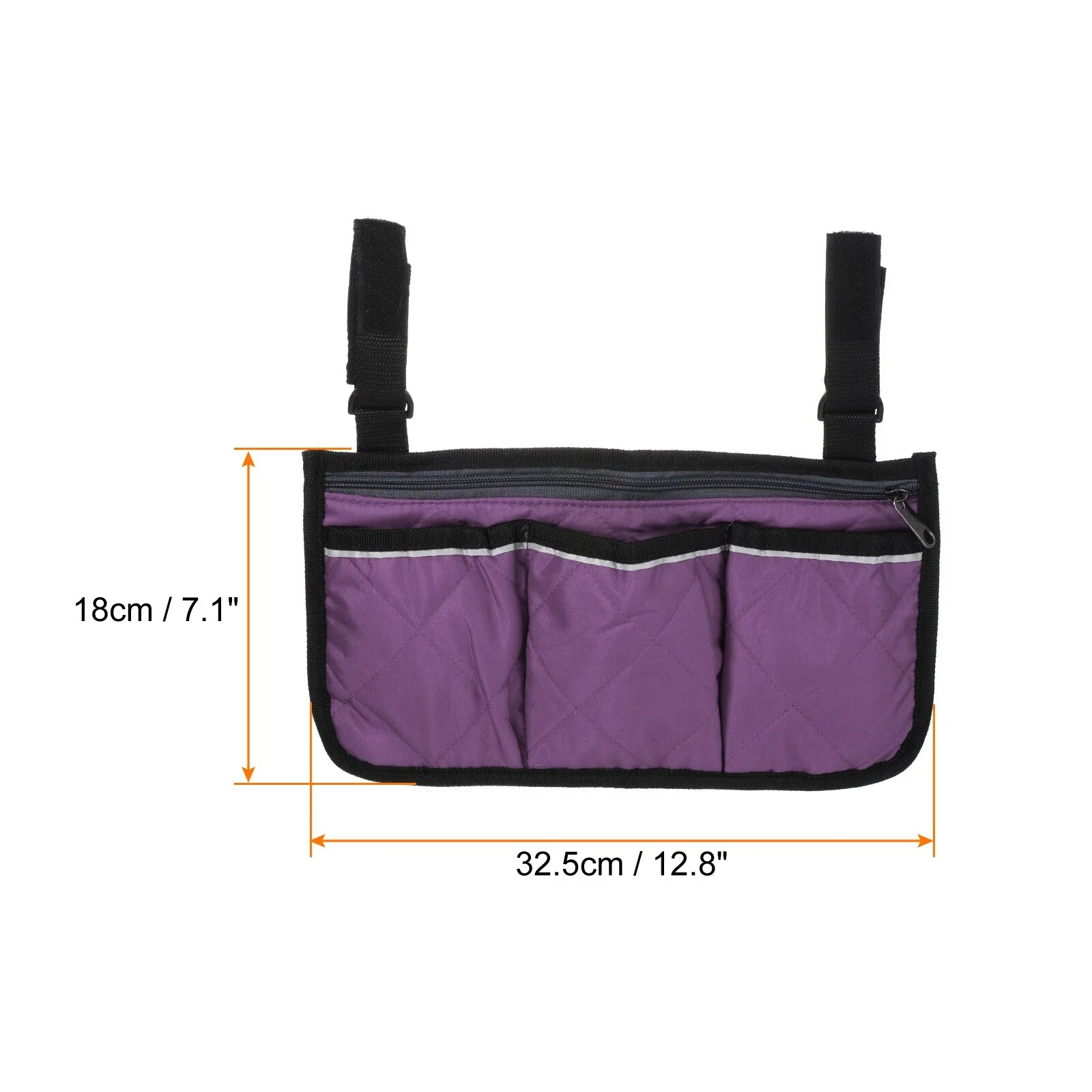Chair Armrest Organizer, 4 Pockets Book Holder with Straps, Purple