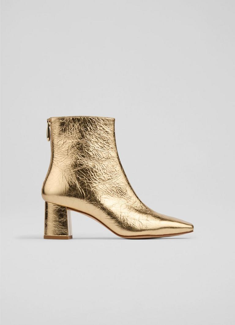 Nadira Gold Leather Ankle Boots
