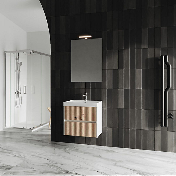 Meuble De Salle De Bain Suspendu De 60 Cm Avec 2 Tiroirs - Cortina