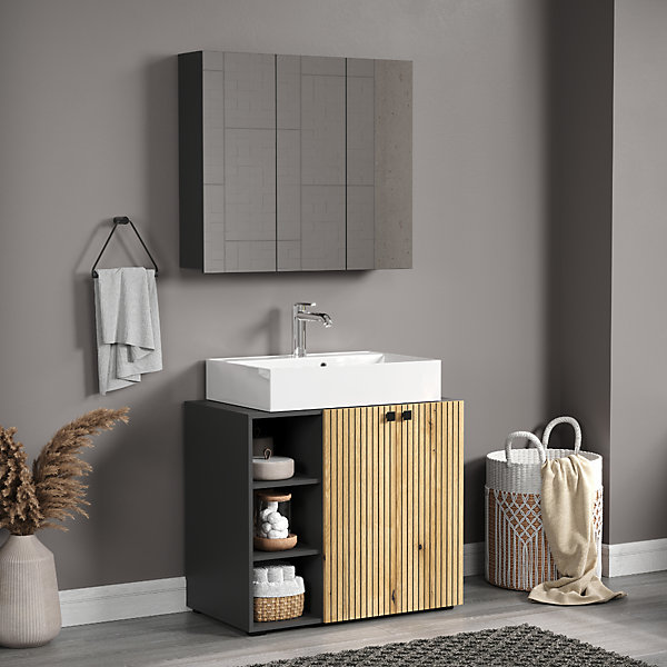 Armoire de toilette 3 portes miroir L90 cm - PUREBLISS