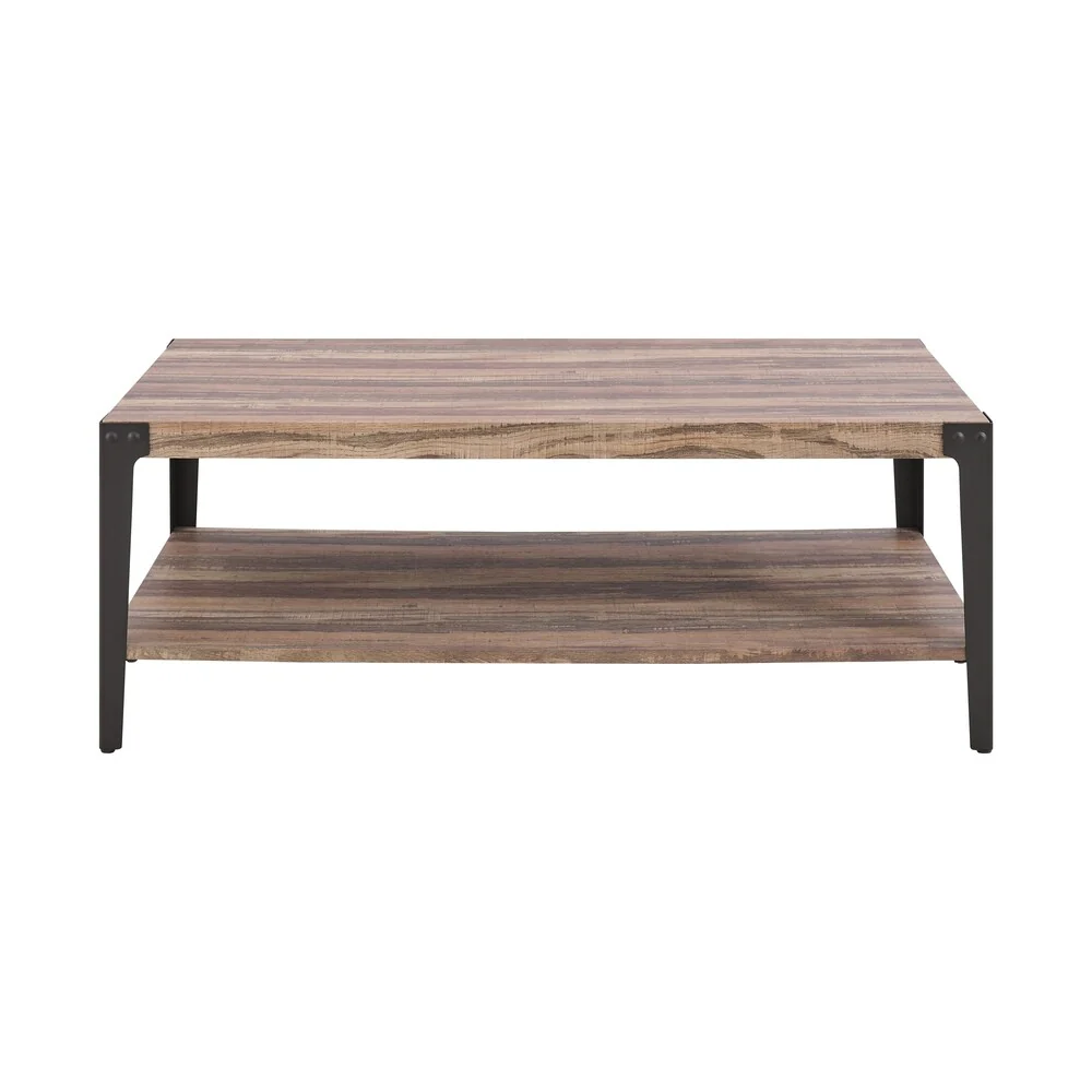 Danya B. Industrial Coffee Table in Distressed Wood Finish with Metal - 48 x 23.88 x 18