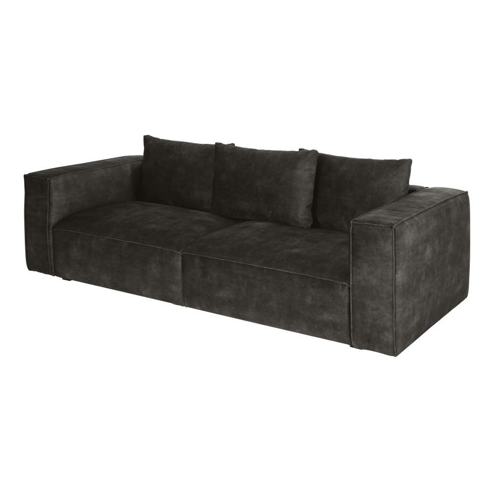 Barack - Canapé 4 places en velours gris foncé