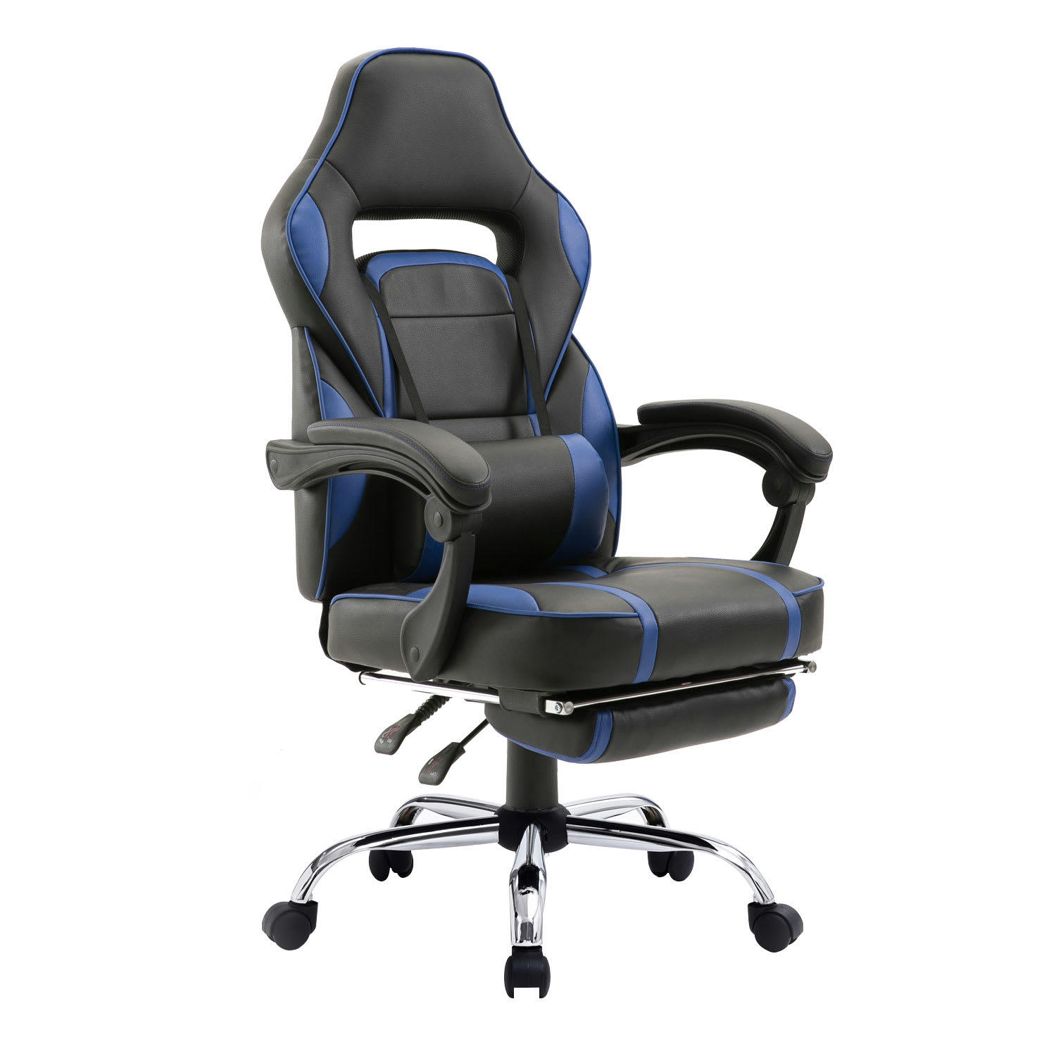 LINK - Fauteuil de bureau gamer en simili cuir noir et bleu