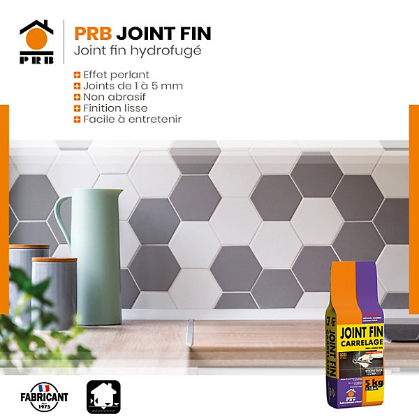 Joint de Carrelage Fin A16 Gris Clair 5kg - Finition Esthétique, Haute Résistance à lEau et à lAbrasion - Intérieur / Extérieur