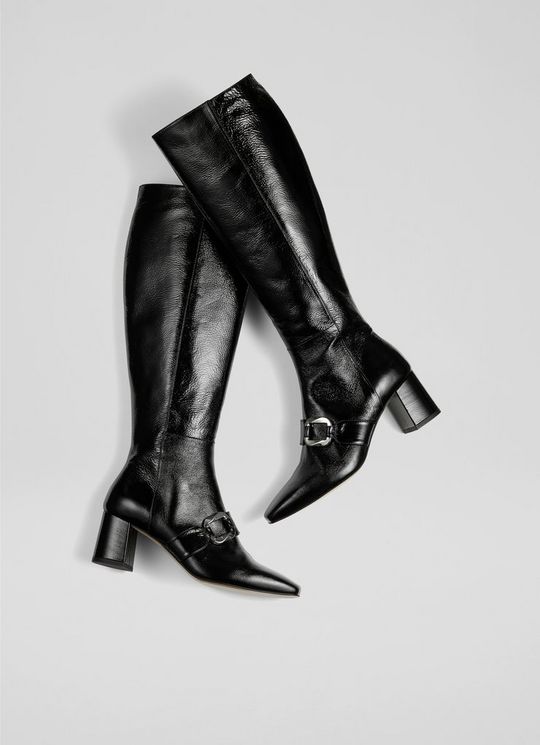 Gigi Black Patent Knee Boots