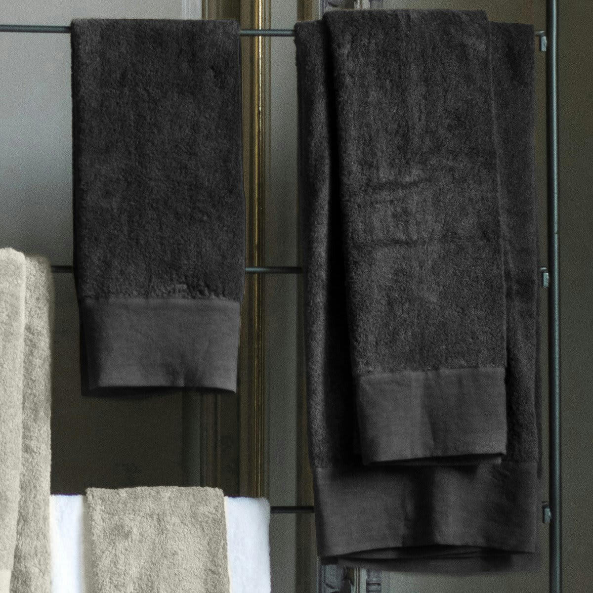 SERVIETTE DE TOILETTE - Serviette de toilette finition lin lavé gris plomb  100x150