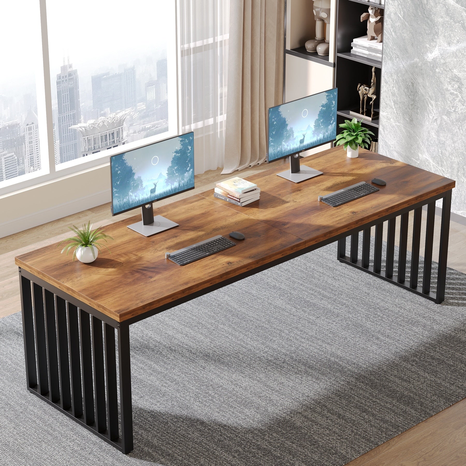 78.7-Inch 2 Person Computer Desk, Wood Writing Executive Desk for Home Office