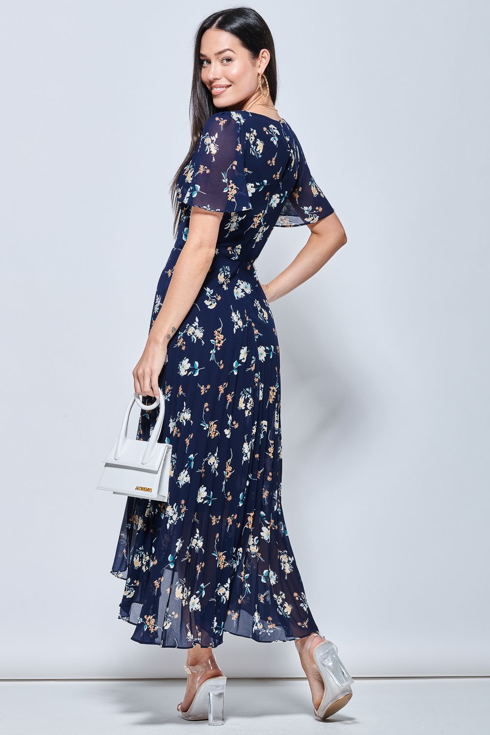 Jolie Moi Pleated Chiffon High Low Maxi Dress