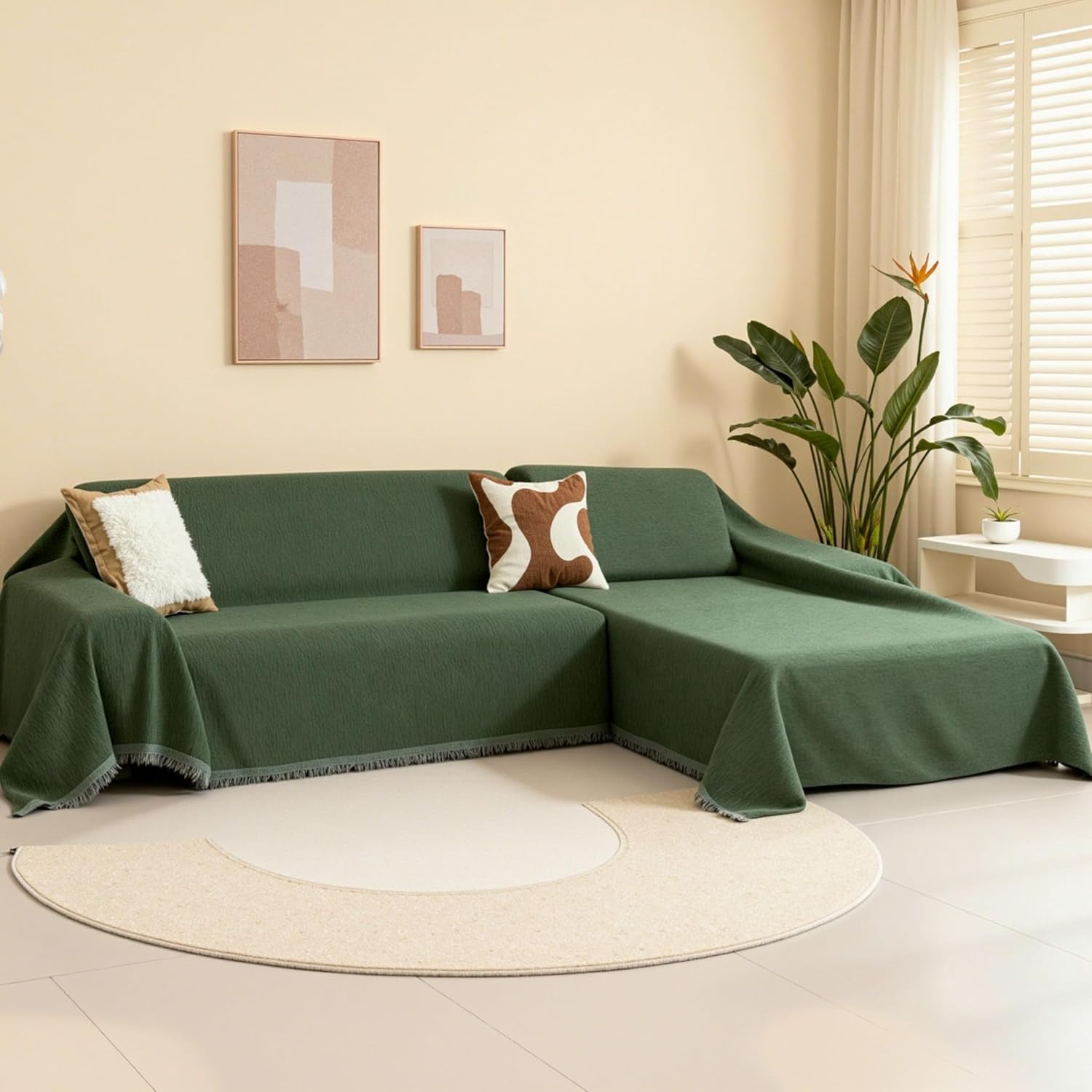 MEETSKY Sectional Couch Covers for Dog, 2 Pieces Sofa Cover Washable, Pet Couch Cover for L Shape Sofa, Sofa Slipcover for 3 Cushion Couch, Furniture Protector(XX-Large, 71x118+91x134, Moss Green)
