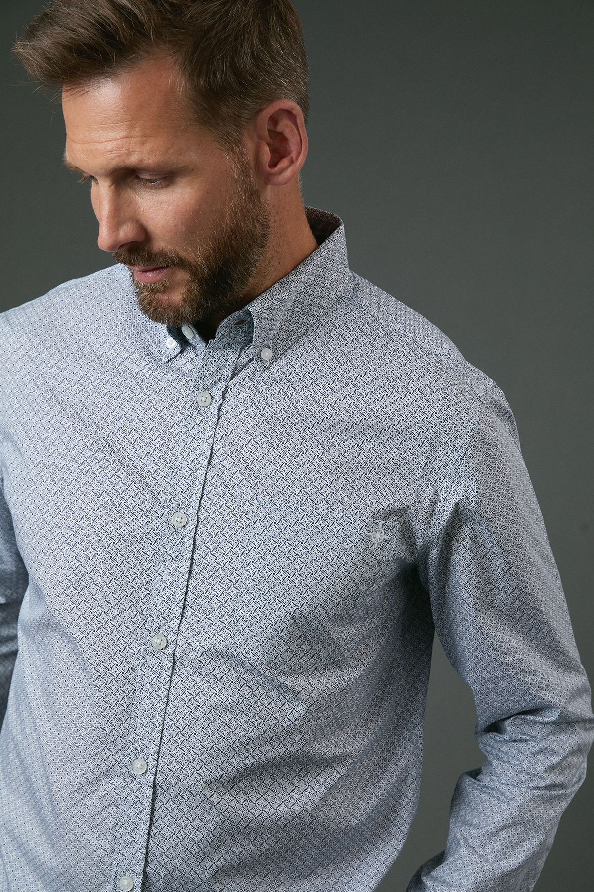 Maine Light Blue Printed Long Sleeve Shirt