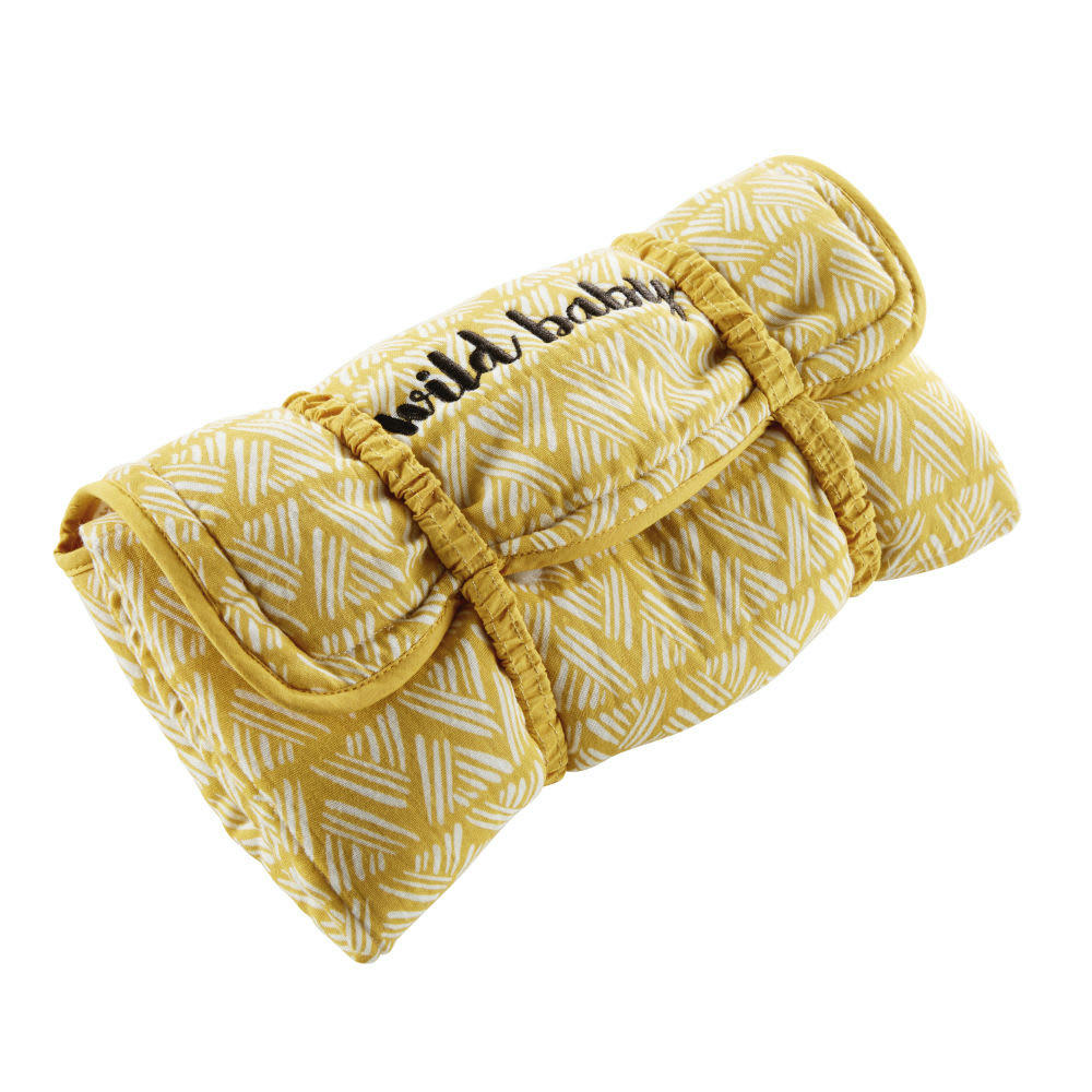 MINI JUNGLE - Matelas à langer de voyage en coton blanc et jaune moutarde imprimé