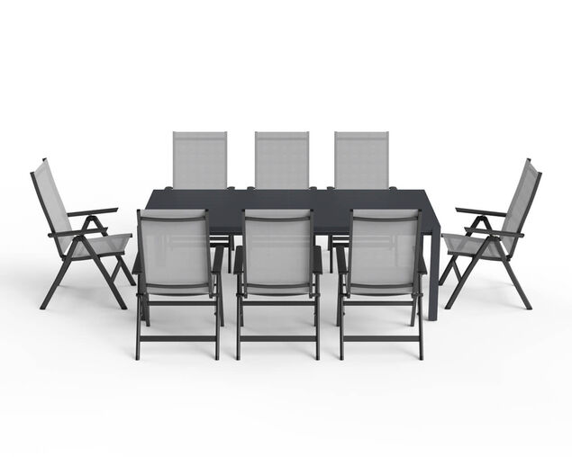 Frankie-Jette 9 Piece Dining Setting - Gunmetal Grey