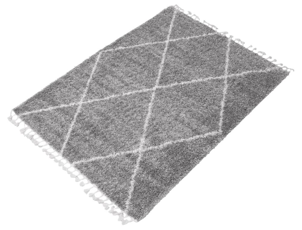 ECARPET Grammercy Losange Indoor Geometric Area Shag Rug, Light Grey, Assorted Sizes