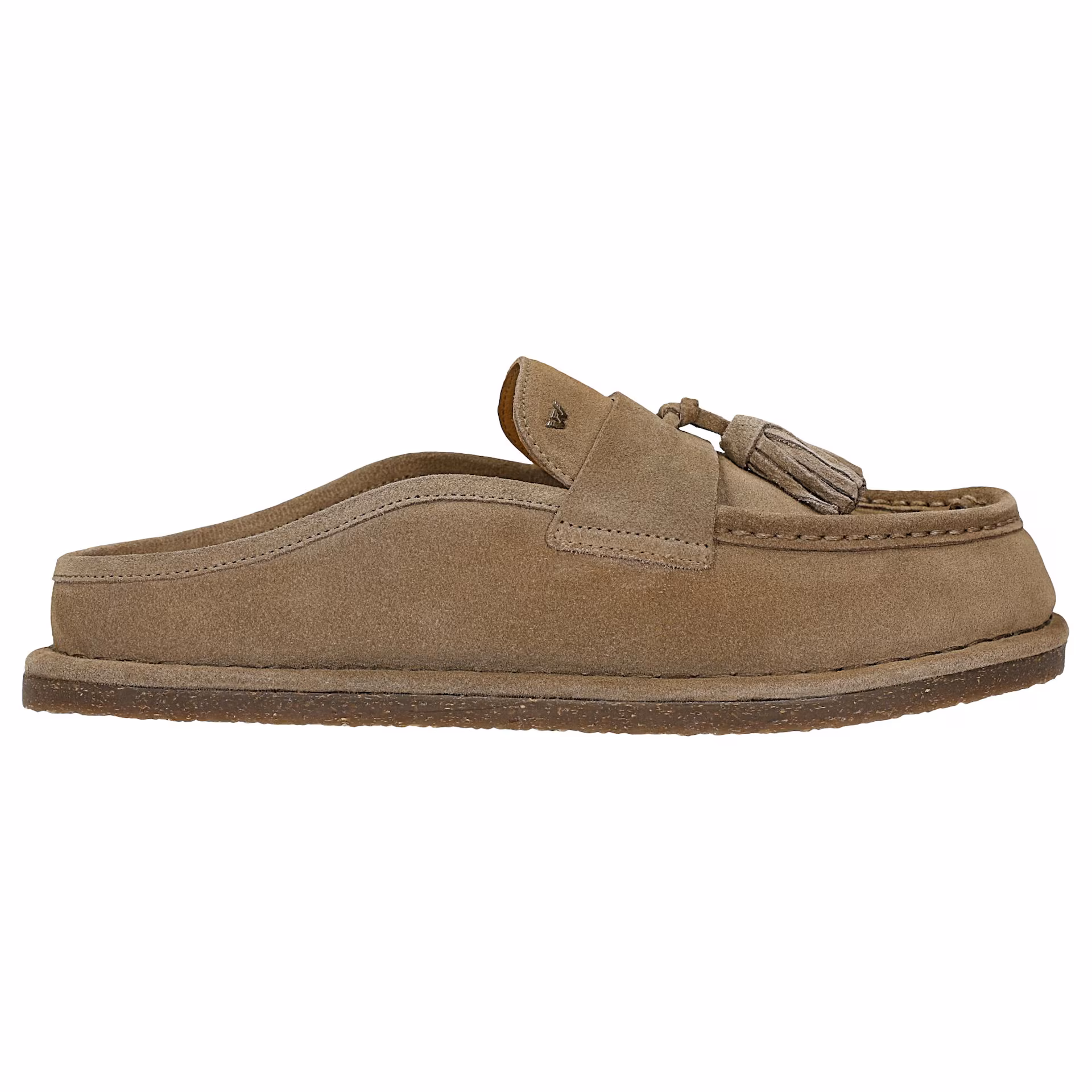 Beżowe klapki damskie z dwoiny typu mule loafers