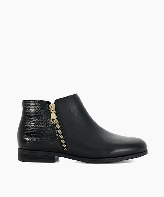 Pandias Black - Wide Fit Low Heel Leather Ankle Boots