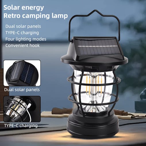 NNETM Black Solar Powered LED Camping Light