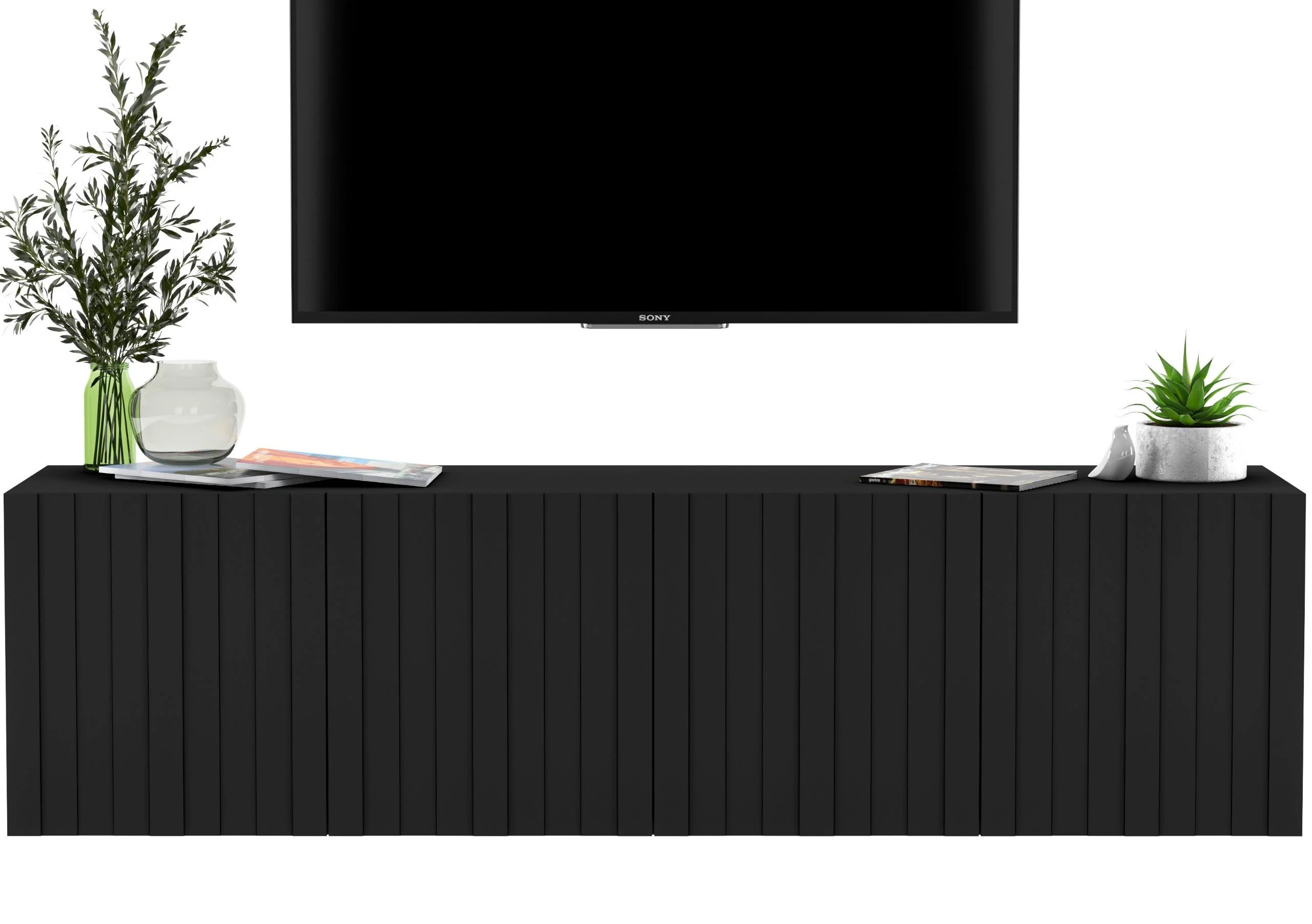 Wisząca szafka RTV Komoda Glamour Czarny MAT 150cm