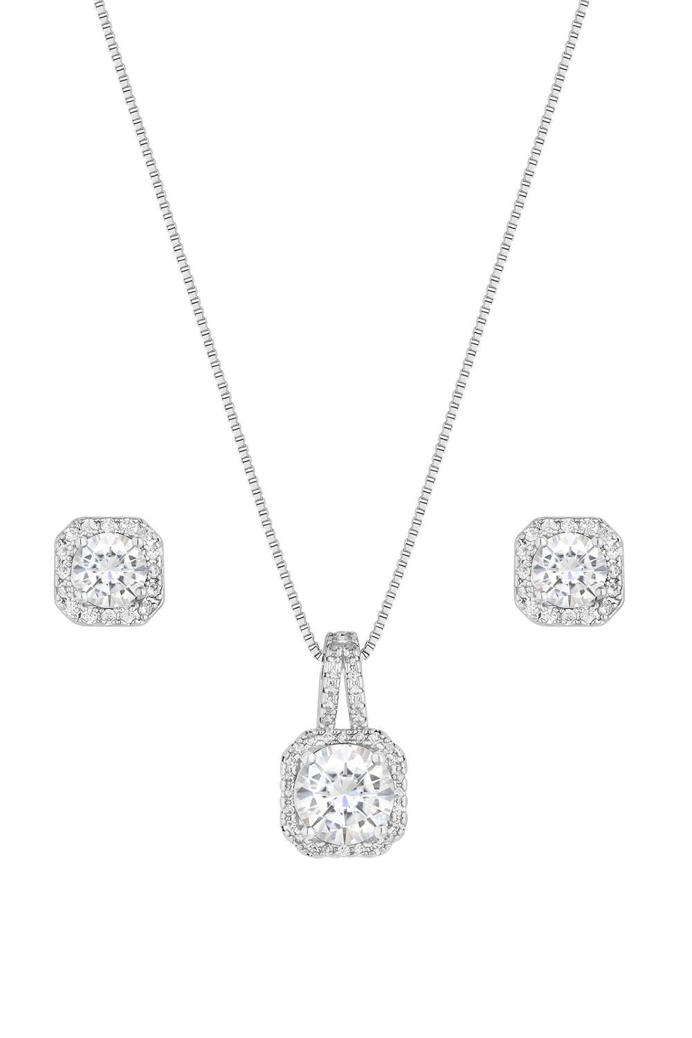 Jon Richard Silver Plated Cubic Zirconia Square Drop Pendant And Earring Set - Gift Boxed