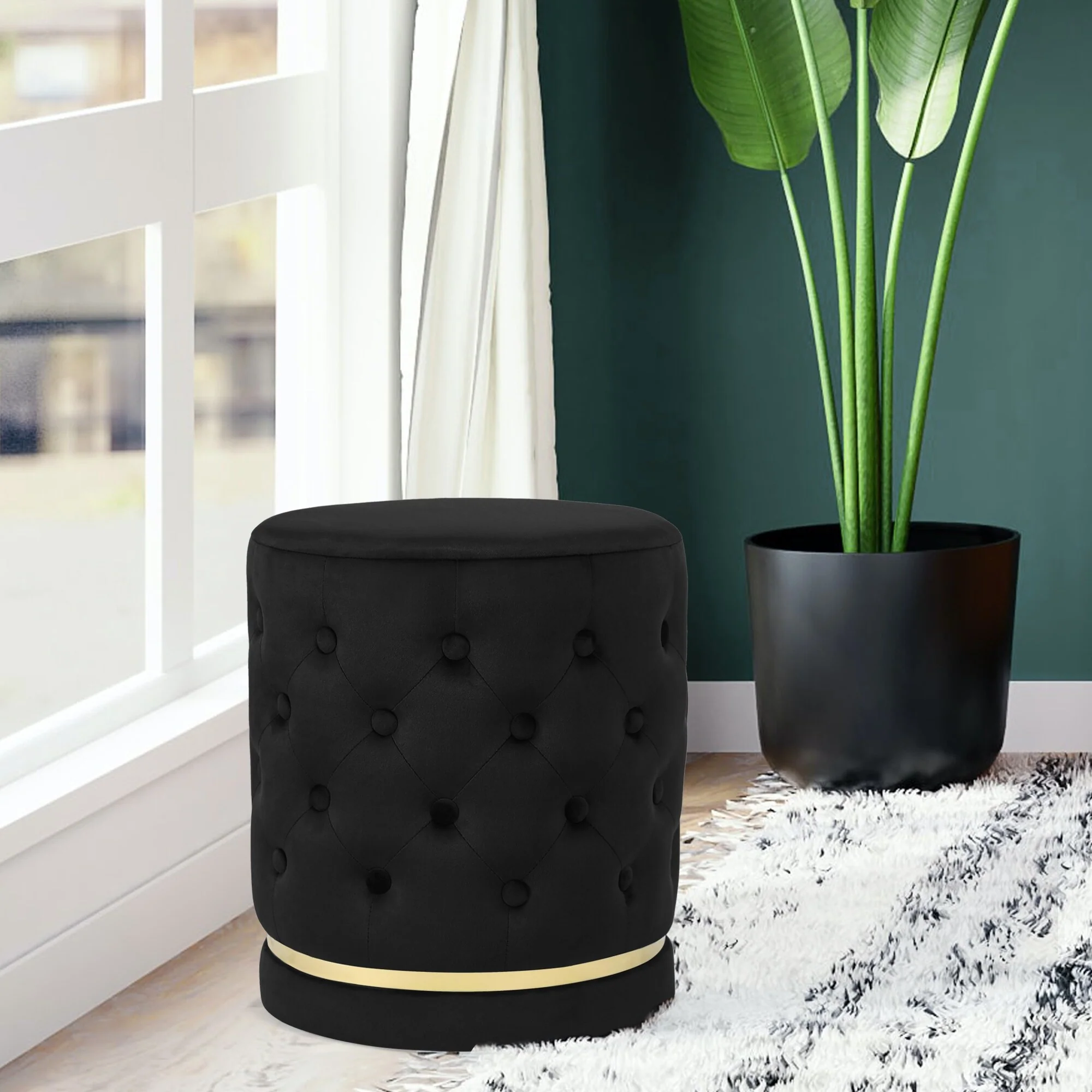 Adeco 18.3 Height Button Tufted Upholstered Round Ottoman