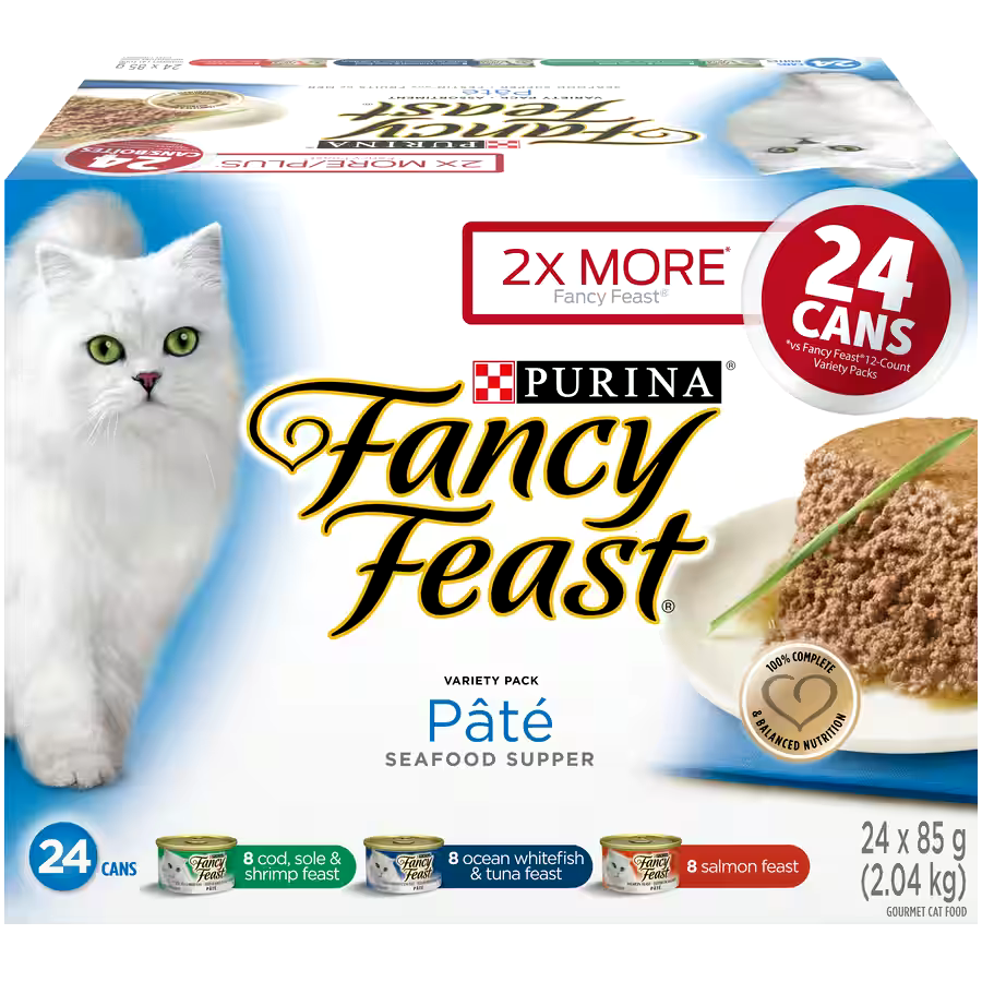 Fancy Feast Seafood Supper Pâté Collection Wet Cat Food Variety Pack, 24-pk