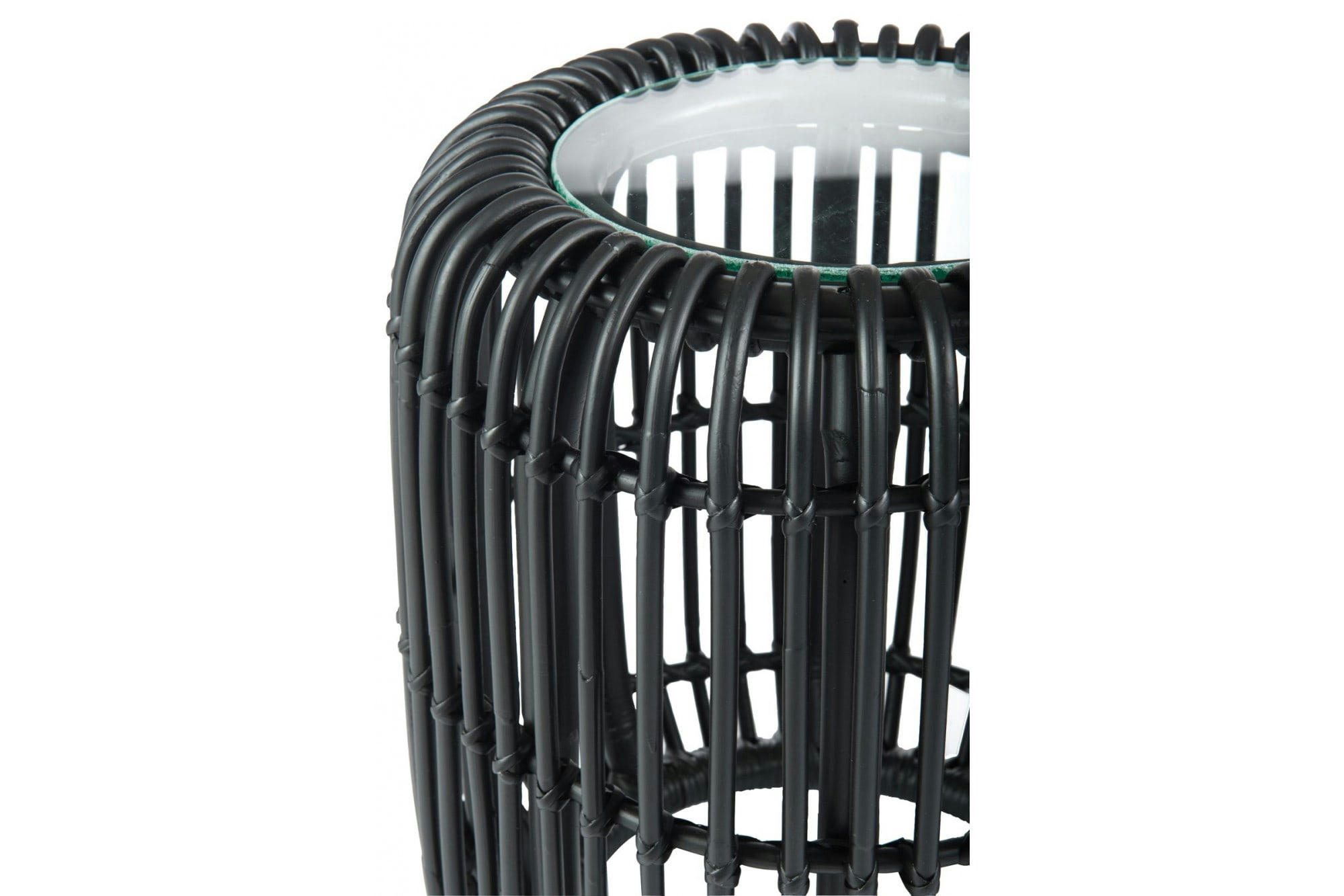 PATRAS - Bout de canapé rond rotin et verre