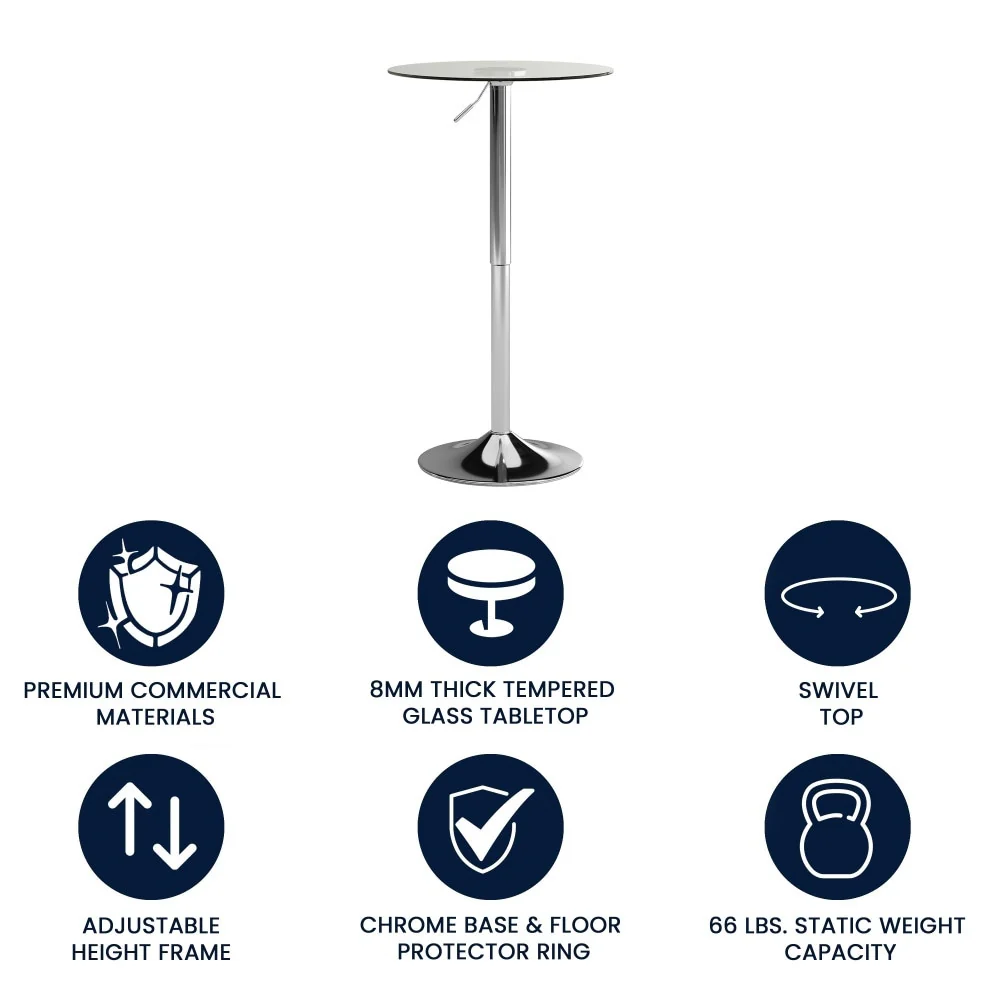 23.5 Round Adjustable Height Glass Table (Adjustable Range 33.5 - 41)
