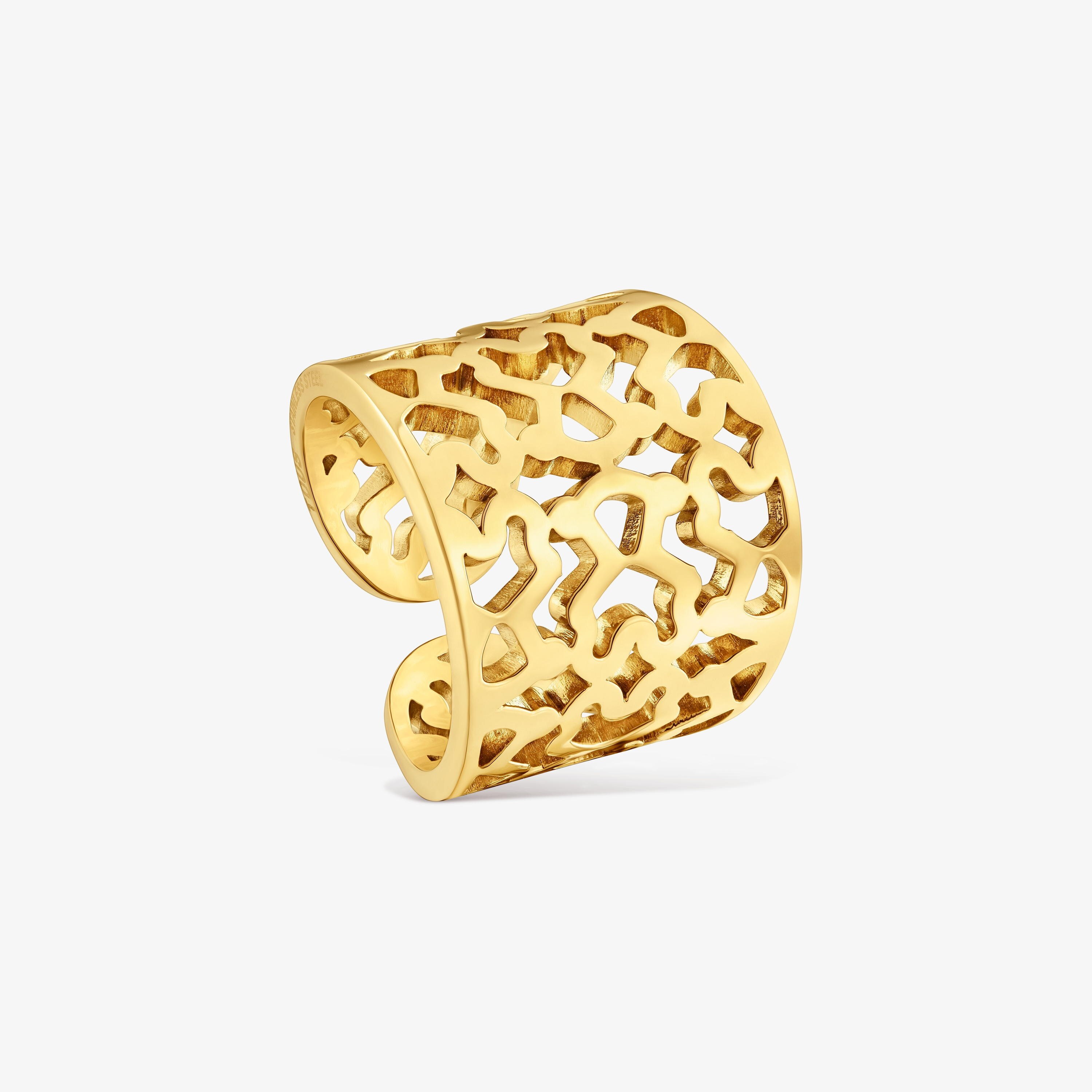 Anillo abierto de acero dorado Kaos