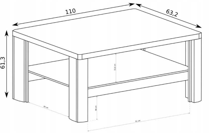 Ława GLOSS 110 cm dąb biały stolik kawowy półka