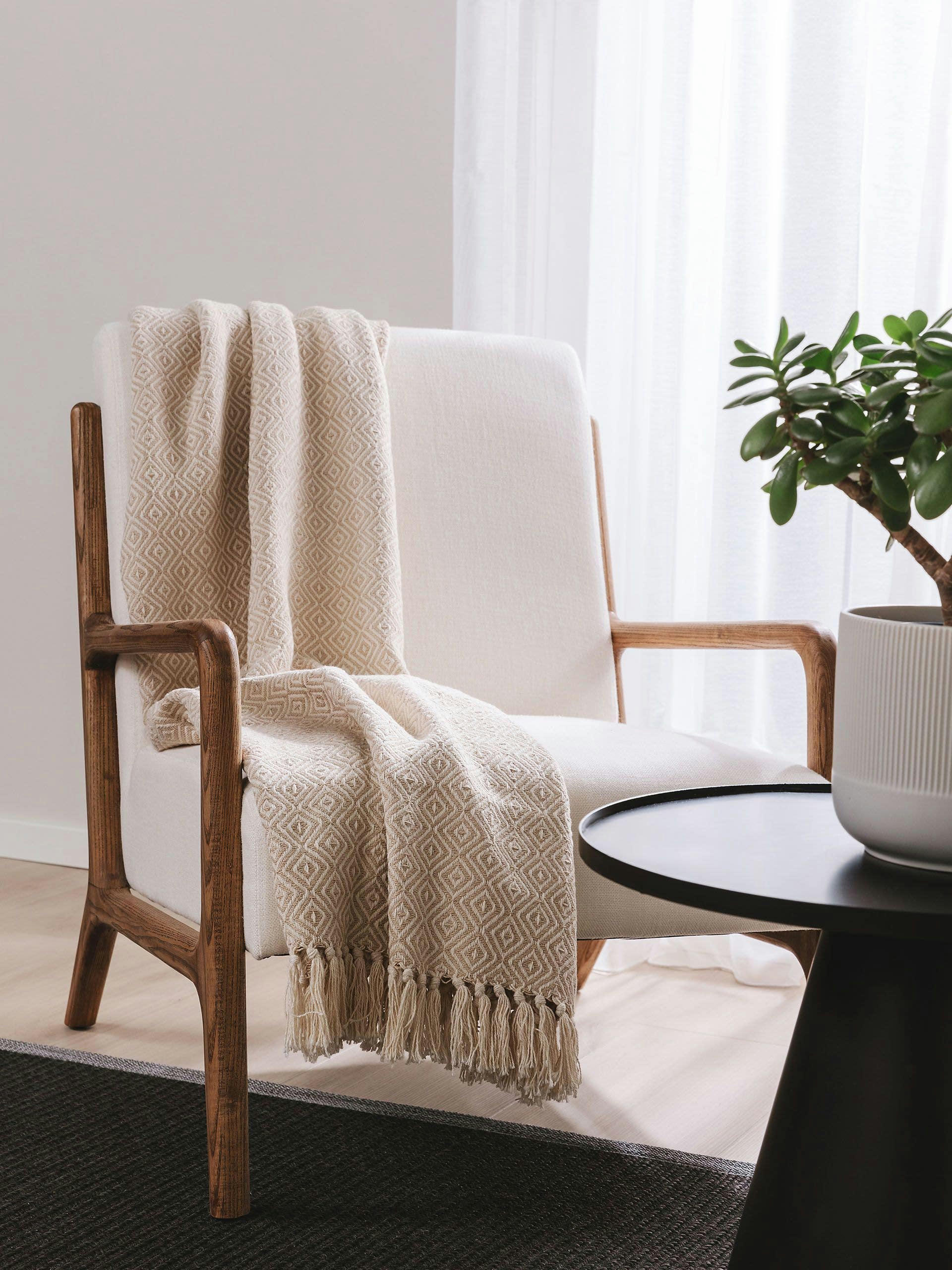 JASMIN - Plaid en coton beige 125x150