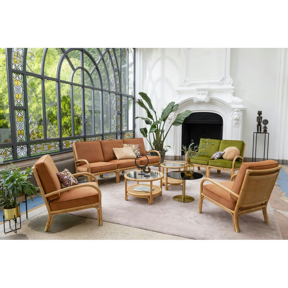 RIVIERA - Canapé 2 places rotin et velours