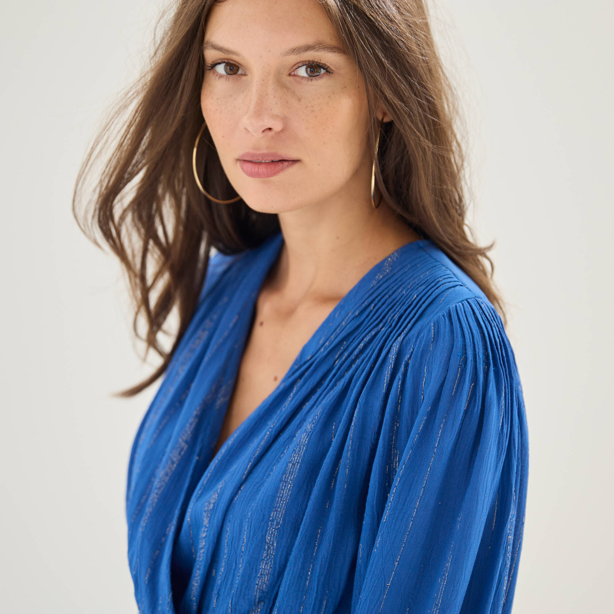 Robe longue "portefeuille" en crépon, doublée