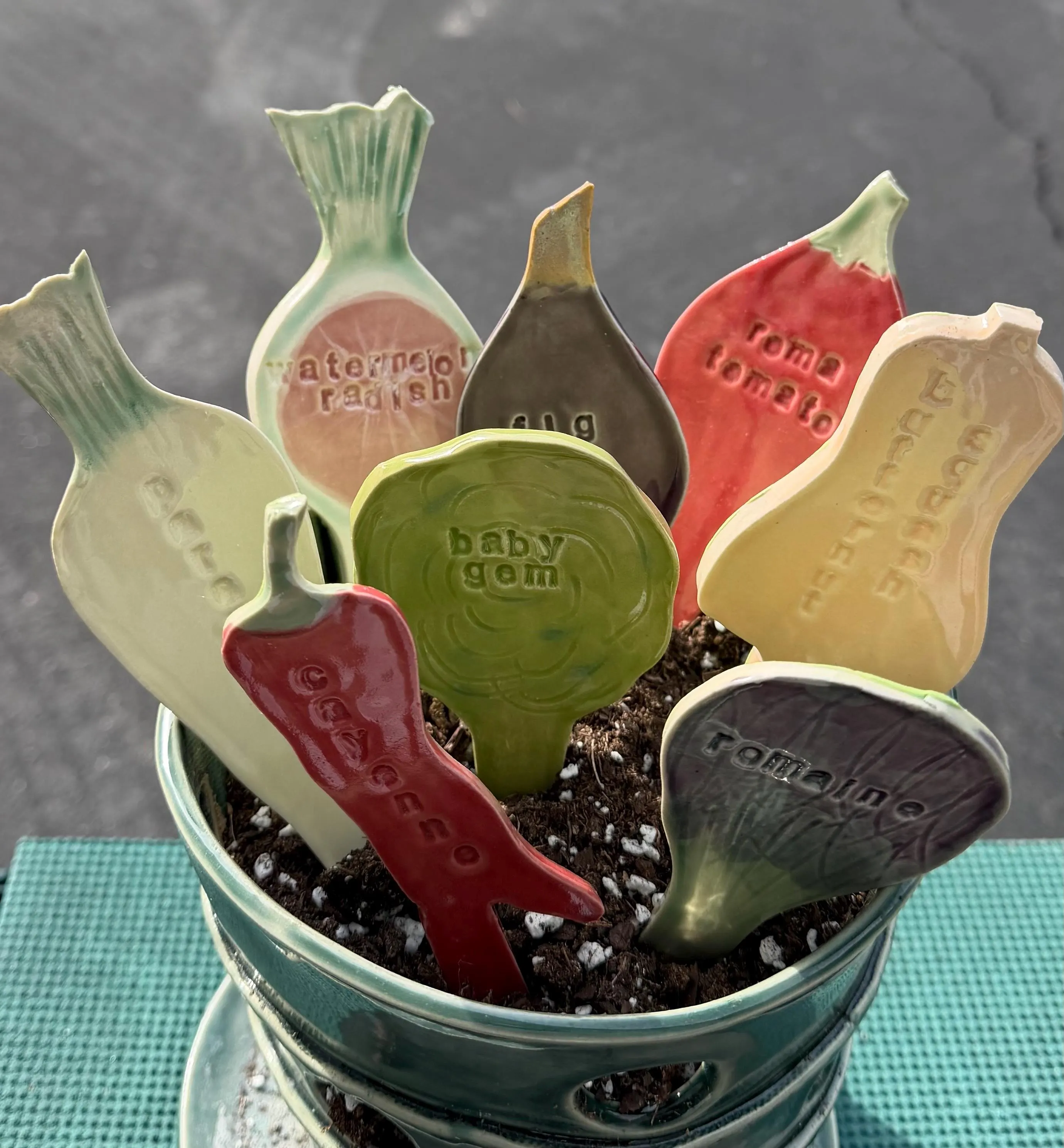 Ceramic vegetable, fruit and herb garden markers/stakes. Listing 1 of 4 - Please find my flower & fruit listing and herb listing for more!