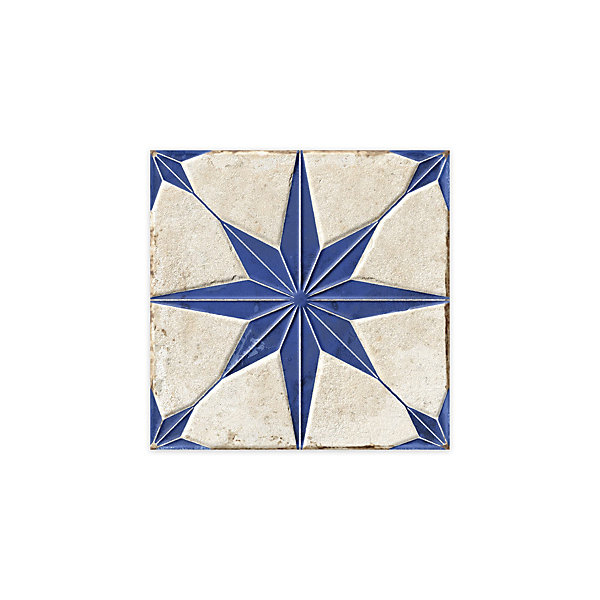 Carrelage Vintage effet Carreau ciment 3D Etoile Bleue et Fond Blanc 22,3x22,3x0,9 cm Sparta - Sol et mur intérieur (vendu par car