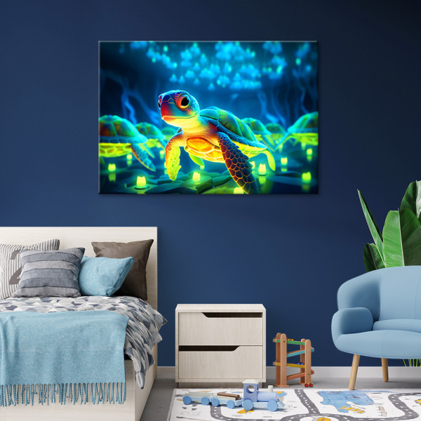 Feeby Obraz, Żółw pod wodą neon 60x40
