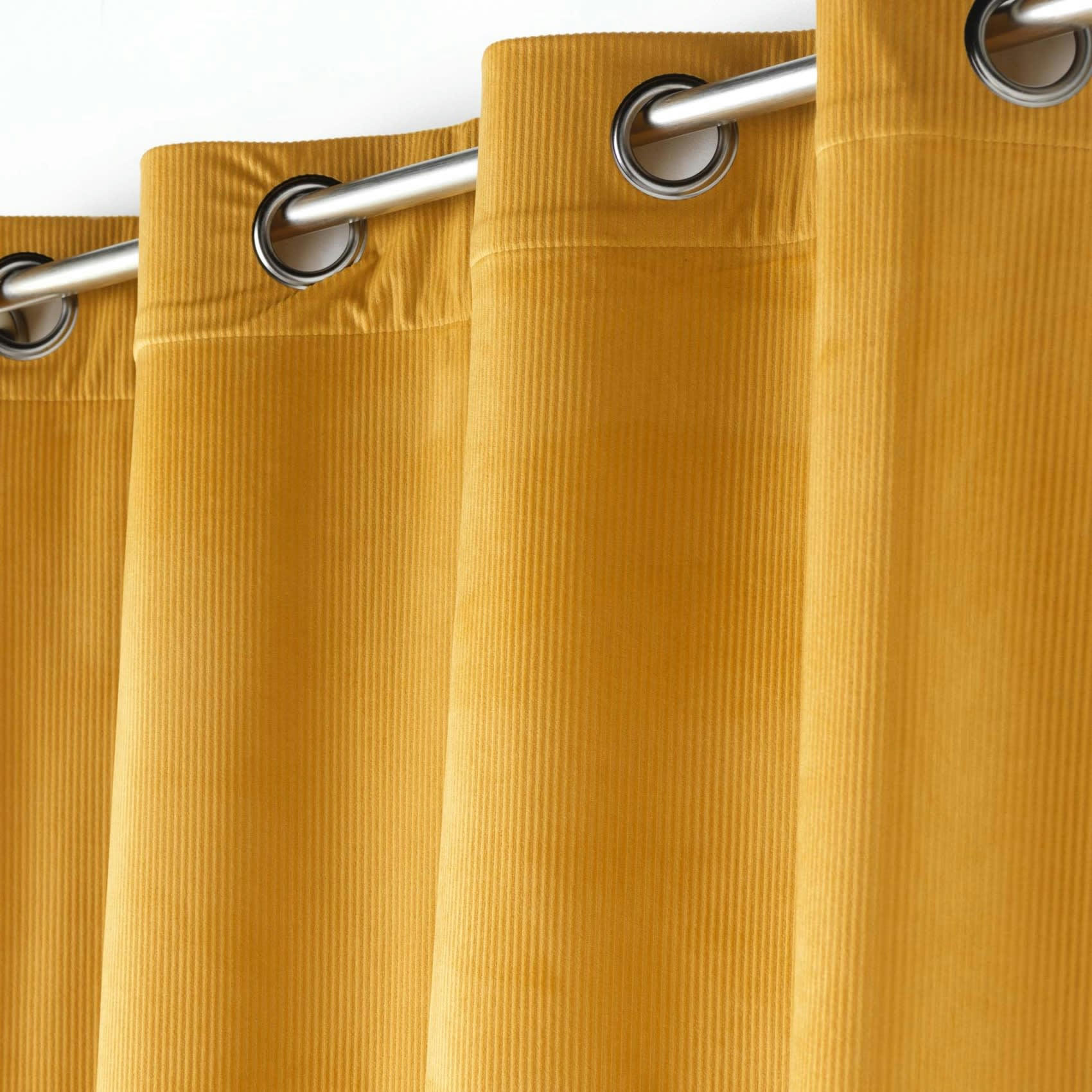 - Rideau tamisant uni en velours côtelé jaune ocre 140x260 cm