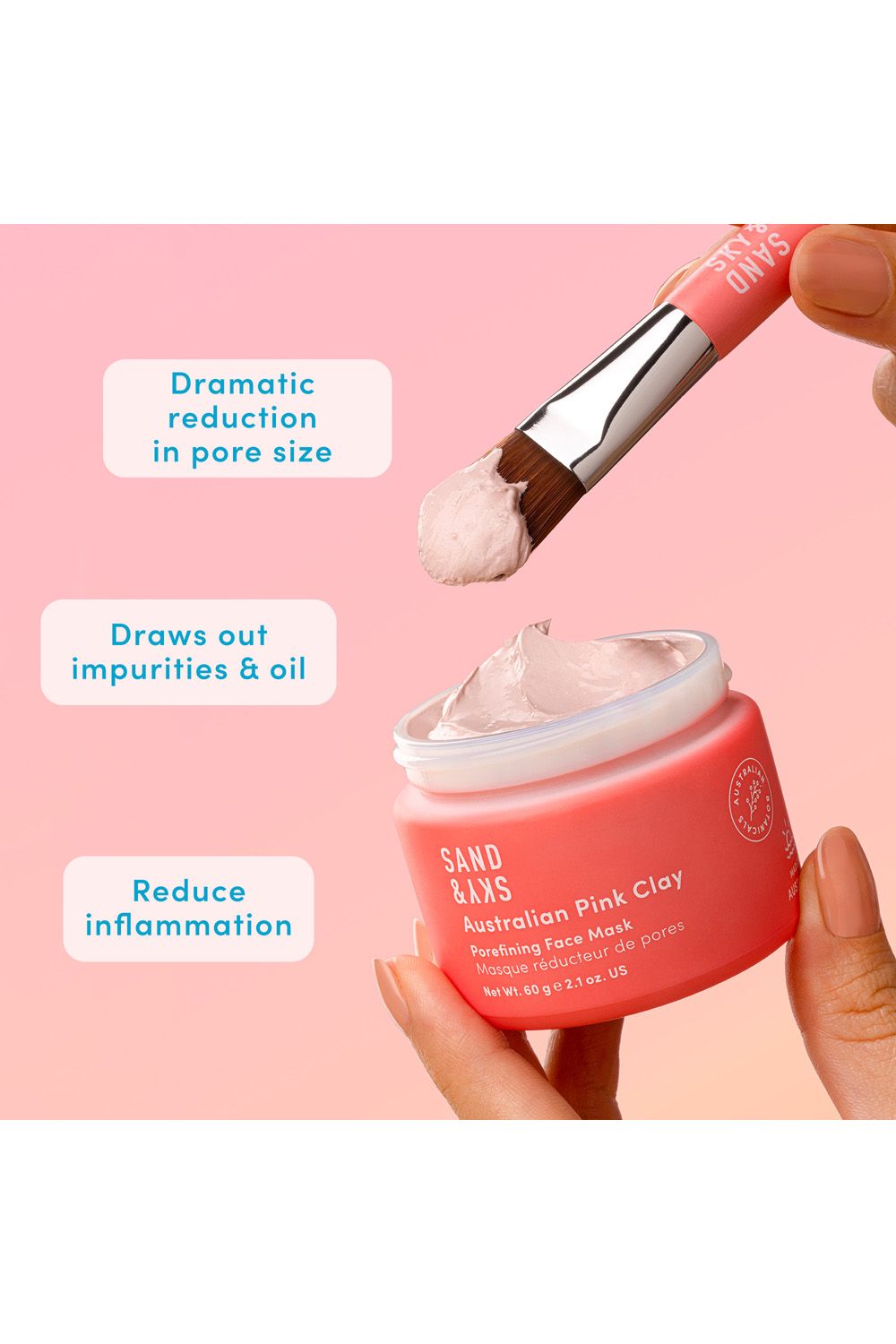 Sand & Sky Australian Pink Clay - Porefining Face Mask 60g