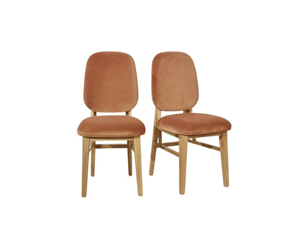 LUCETTE - Lot de 2 chaises en chêne massif et velours