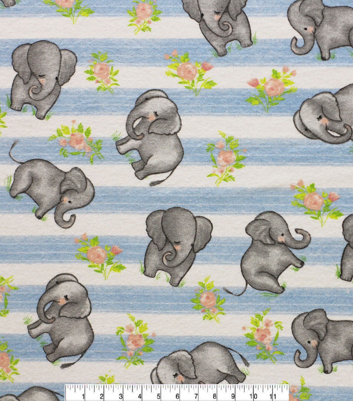 Sweet Elephants On Stripes Super Snuggle Flannel Fabric