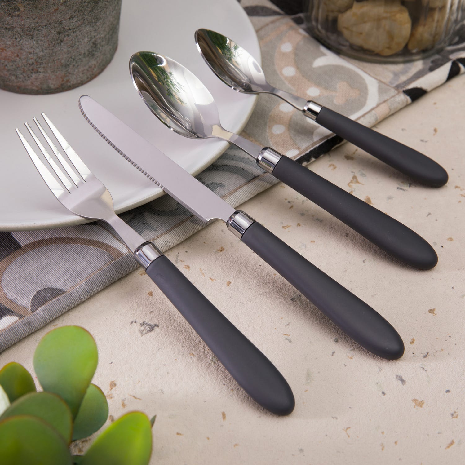 Set posate Smooth grigio in acciaio inox, da 24 pezzi
